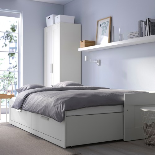 IKEA BRIMNES Day bed with 2 Drawers 2 Mattresses White Asvang Firm